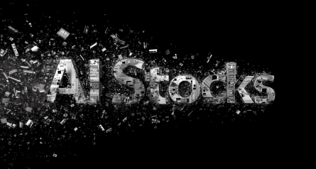 the text AI Stocks is exploding on a black background