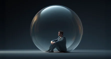 man in suit sitting inside a bubble